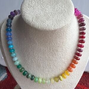 16" Ombre Rainbow Gemstone Necklace, Semi-Precious, Silver Tone Hardware